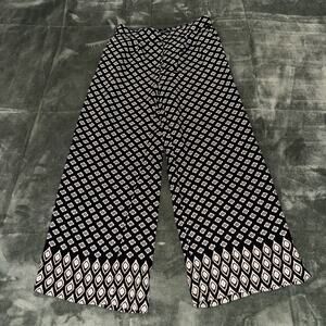 Loft Crop Pants Women’s XS Black White Geometric Wide Leg Casual Summer Pull On